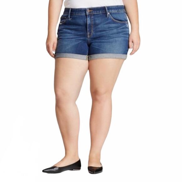Ava & Viv Women's Plus Size Denim Midi Shorts, Distressed Denim Wash Size 26W - Picture 1 of 4